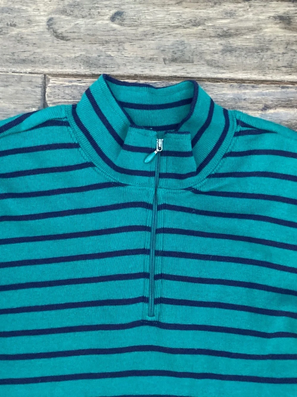 LL Bean Striped 1/4 Zip Sweater Womens Large Petite 100% Cotton Mock Neck